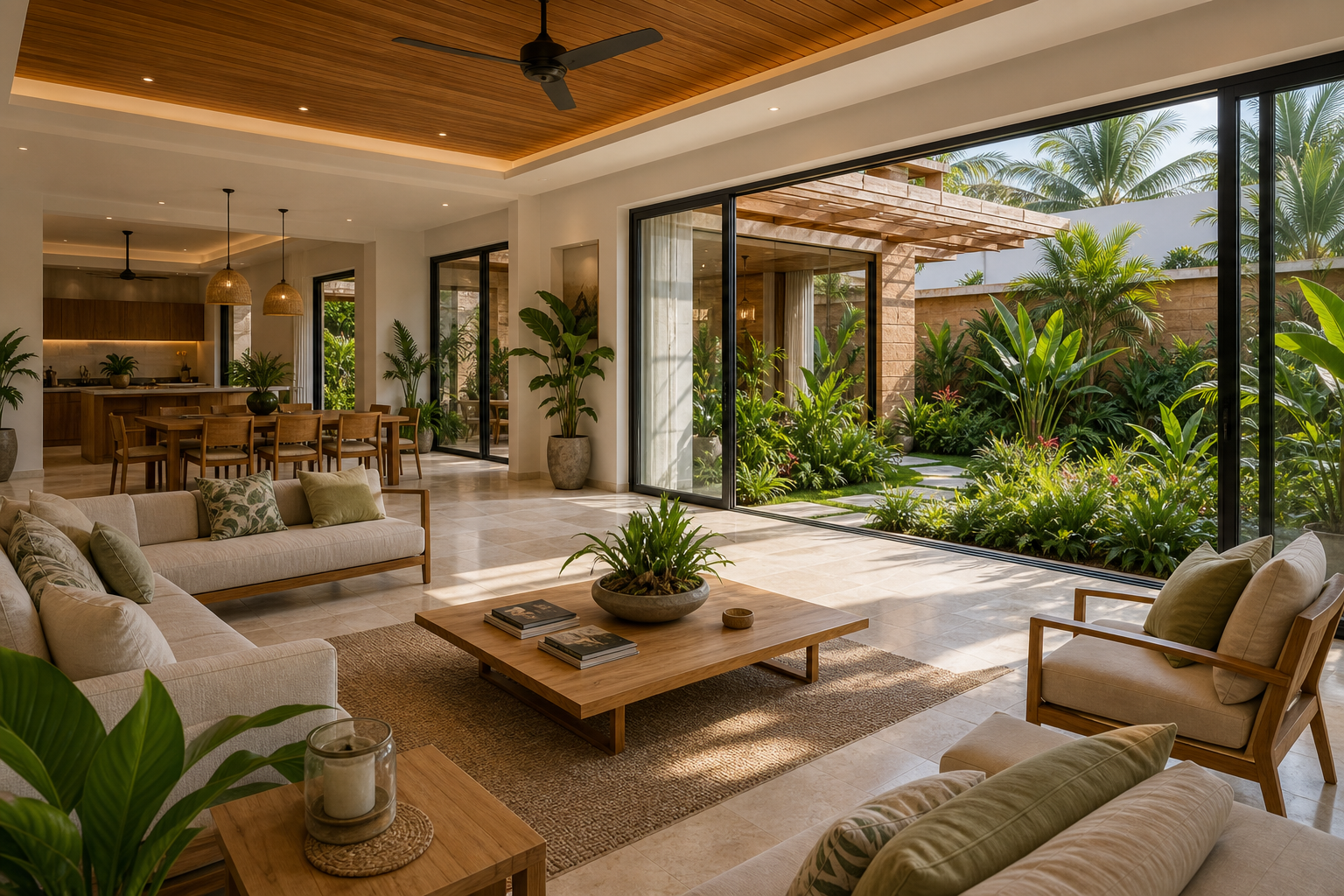 Intérieur lumineux avec grandes baies vitrées