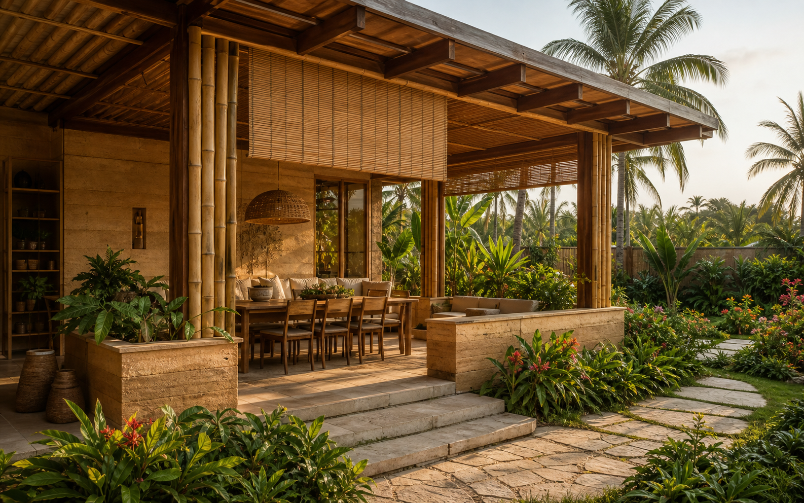 Pergola bois et bambou
