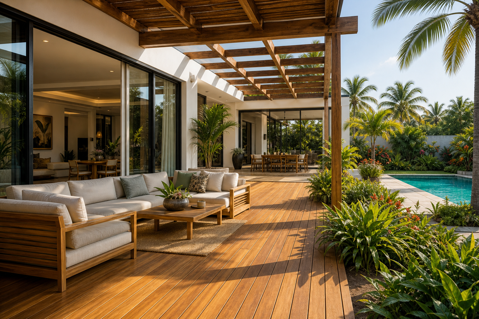Terrasse extérieure avec pergola et mobilier